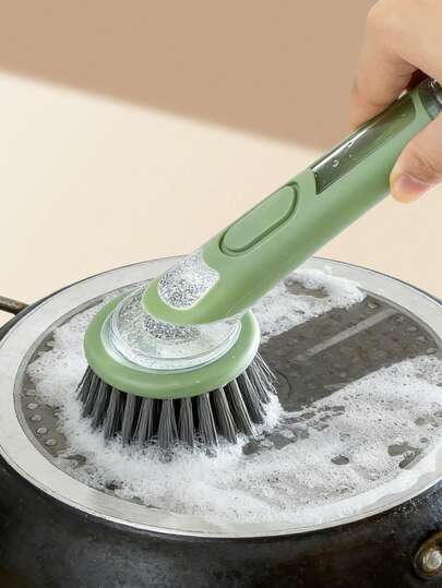 Ergonomic Dishwashing Brush With Soap Dispenser, Extended Handle, Replaceable Brush Head, Convenient For Cleaning Pots, Pans, And Sinks, Essential Kitchen Tool