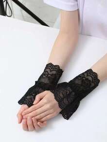 1 Pair Sheer Lace Pearl Bridal Gloves With Bow, Elastic Mesh Fingerless Short Gloves, Suitable For Weddings, Brides/Bridesmaids, Performances, Galas, Parties - Multicolor - View 14