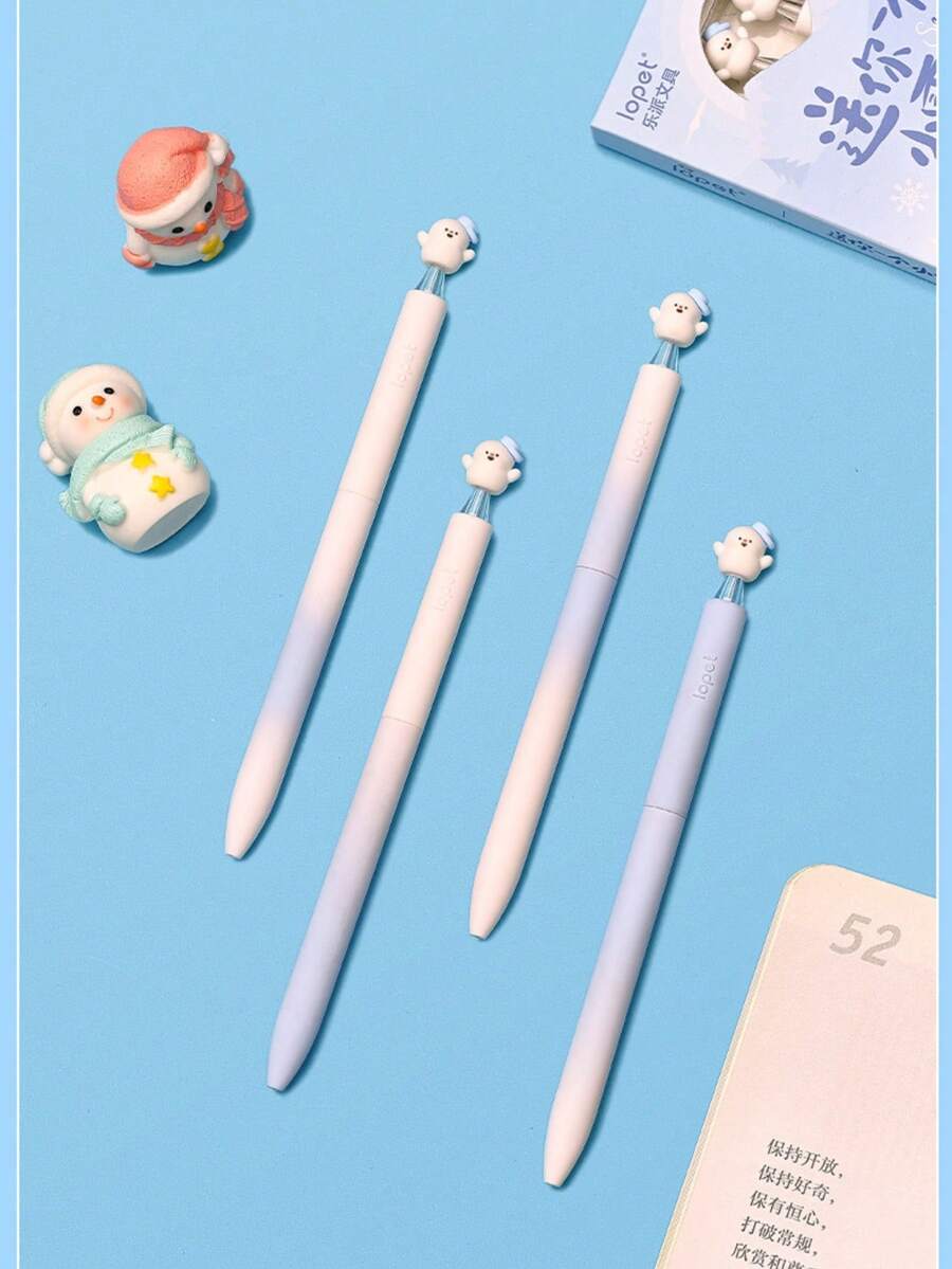1pc Snowman Rotating Ballpoint Pen, Comes With Exquisite 3D Embossed Sticker Set, Quick-Drying Anti-Leakage, Suitable For Practice Writing And Office Use - Snowman Twist - View 1