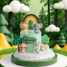 Bộ 9 món trang trí bánh kem chủ đề động vật, bao gồm cây xanh, cầu vồng, sư tử vui vẻ, khỉ, voi, ốc sên, v.v. Thích hợp cho tiệc sinh nhật chủ đề rừng rậm, lễ kỷ niệm sinh nhật lần thứ nhất, tiệc mừng em bé chào đời và các sự kiện theo chủ đề khác. - động vật - Xem 3