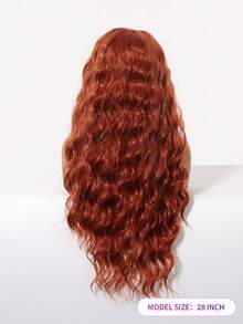 13x4 HD Lace Front Water Wave Wig, 28 Inch Ginger Red Long Curly Style, Machine Made Synthetic Wig Heat Resistant For Cosplay & Music Festival - Burnt Orange - View 4