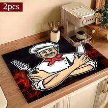 1 st. 2D-platt skyddsöverdrag, spisskydd tryckt av tecknad kock, modernt och lätt att rengöra, lämplig för alla kök, tvättmaskiner, torktumlare, spispanelskydd och glasspisskydd (spisersättning). - Multifärgad - Visa 14