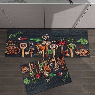 1pc Vintage Spice Pattern Design, Kitchen Decor, Home Decor, Decorative Mat, Fashion Doormat, Multi-Purpose Mat, Kitchen Floor Mat, Kitchen Mat Set, Kitchen Floor Protector, Comfort Standing Mat, Living Room Bedroom Bathroom Laundry Office Area Rug, Home Decoration Indoor