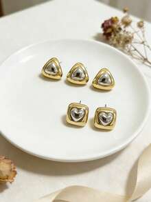 1 Pair Women's Minimalist Dual-Tone Triangle Earrings, Cute & Elegant For Weddings, Parties And Daily Wear,Summer,Jewellery - Multicolor - View 2