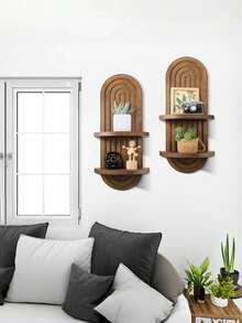 1件波西米亚风藤编壁挂式置物架 - 木质壁挂式植物架，适用于小型盆栽，可用作悬挂式展示架，复古简约家居装饰，适用于客厅、卧室、餐厅、浴室、办公室等空间，打造精美的艺术墙面装饰。 - 彩色 - 查看 2