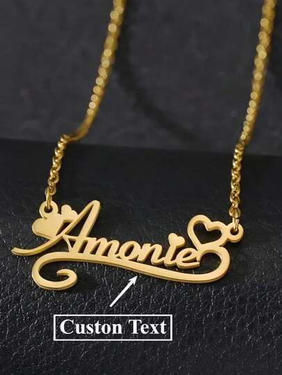 1pc Customized Heart-Shaped Lace Name Necklace - Perfect Gift For Mother's Day, Valentine's Day, Birthday, Anniversary, Graduation, Christmas, For Family, Friends And Classmates. Exquisite Personalized Stainless Steel Heart Pendant Necklace With Custom English Name, Suitable For Halloween And Christmas