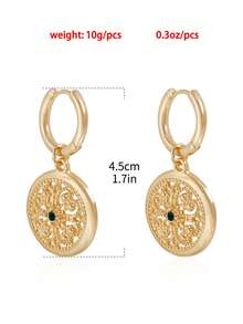 Retro Geometric Heart-Shaped Fishbone Pattern Hollowed-Out Crystal Necklace & Earrings Accessory - Multicolor - View 5