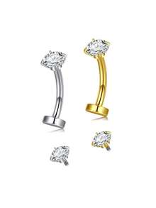 14G 4pcs Floating Belly Button Rings Belly Rings For Women Flat Back Internally Threaded 10mm Stainless Steel Navel Piercing Jewelry With Replacement Tops - Multicolor - View 7