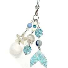 1 pieza Colgante de teléfono con forma de estrella de mar azul marino, llavero de trébol, colgante con borla de la serie azul - Multicolor - Ver 5