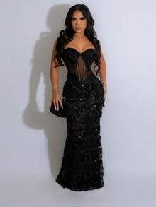 Temperament Fashion Sequined Party Dress, Fashion Suspender Hip A-Word Dress Dress - màu đen - Xem 1
