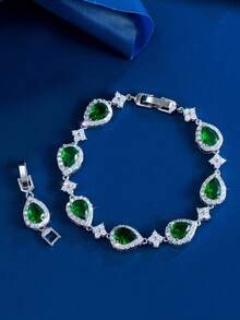 1条女士水滴梨形切割立方氧化锆圆形CZ花朵链条镀银网球手链,适合婚礼、订婚、宴会、选美、派对、伴娘、女友、妻子、母亲等场合佩戴。 - 1pcs of Bracelet - 查看 7