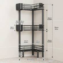 4 Tier Floor Standing Corner Shower Caddy Organizer With Toothbrush Holder, Large Spacing Floor Shower Shelf Rack Storage Stands With Hooks For Bathroom Kitchen, Black - Black - View 11