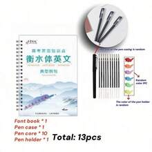 13 piezas/15 piezas Cuadernos de calografía en inglés con grabados (con set de bolígrafos borrables, reutilizables), serie de libros de palabras/frases/artículos, práctica de caligrafía con pluma fuente/caligrafía, hojas de caligrafía creativas reutilizables, cuadernos de ejercicios de escritura para estudiantes para mejorar sus habilidades de escritura y cultivar el interés por la escritura, regalo divertido de Año Nuevo, regalo de vacaciones, recompensa de aprendizaje, regalo de Navidad, regalo del Día de Acción de Gracias, regalo del Día del Maestro - Multicolor - Ver 16