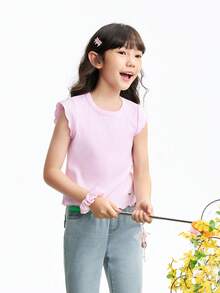 Annil [Wave-Hem Slim Fit Vest]Girls' Summer Elastic Slim Fit Top - Comfortable Movement, Skin-Friendly, Breathable, Sweet And Fun - Energetic Powder - View 3