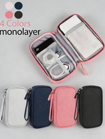 1 حقيبة تخزين صلبة أحادية اللون للأغراض الرقمية، مناسبة للسماعات والكابلات والشواحن وبنوك الطاقة، صندوق مستطيل، ضروري للرجال والنساء أثناء السفر، حقيبة منظم لإكسسوارات إلكترونية، تستخدم لتنظيم كابلات USB والسماعات والأقلام وبنوك الطاقة وأدوات السفر الأخرى، صندوق الشاحن. حقيبة منظم متعددة الوظائف، حقيبة يد منظمة من النايلون متعددة الجيوب