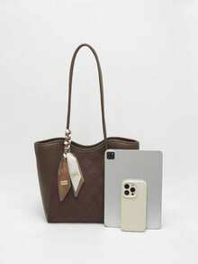 Túi xách tote dập vân cá sấu thanh lịch, túi đeo vai thời trang, trang trí khăn choàng tinh tế, túi công sở rộng rãi, màu xanh ô liu. - Màu xanh lá cây đậm - Xem 9