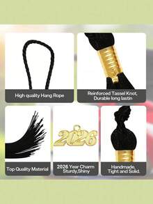 4pcs 2026 Graduation Cap Tassels, Black Graduation Tassels, Graduation Cap Decorations With 2026 Golden Pendant, Suitable For Graduation Ceremony - Black Tassels - View 4