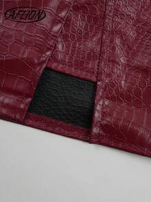 Aflion Plus Size Women's New Spring/Summer Wine Red Crocodile Embossed PU Leather Mini Skirt - Soft Stretchy Retro Sexy Y2K Style, Suitable - Burgundy - View 5