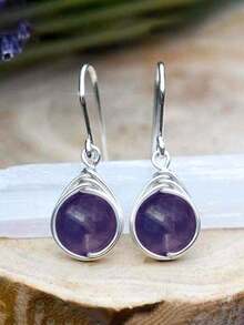 1 Pair Fashion Moonstone Water Drop Earrings, Suitable For Women, Can Be Used For Weddings, Engagements, Anniversaries, Parties, Valentine's Day, Also Can Be Given As Gifts To Mothers, Mother's Day, Etc. - 紫色 - 查看 1