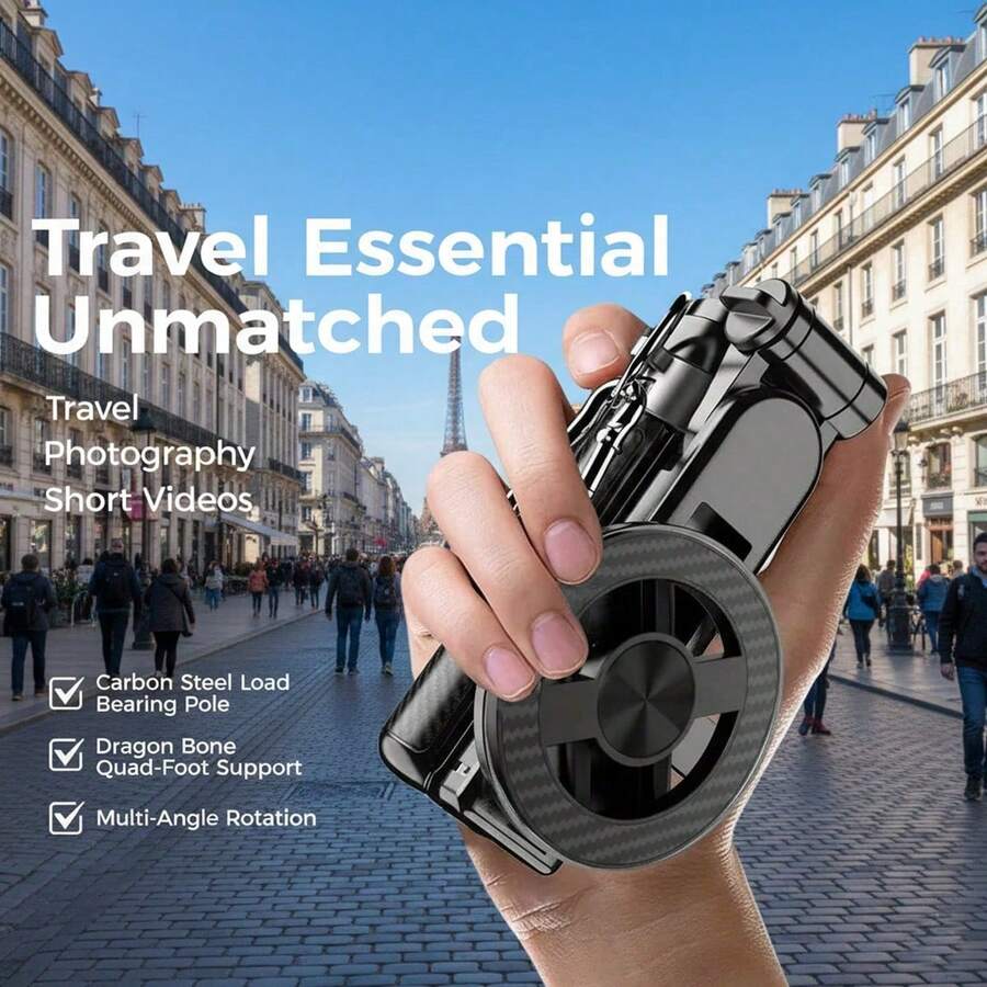 Bâton à selfie magnétique réglable avec trépied intégré et télécommande, avec texture en fibre de carbone, rotation à 360°, support de voyage portable, rechargeable, design compact, prise solide, structure légère. Idéal pour les créateurs de contenu et les utilisateurs de médias sociaux. Cadeau pour la Journée de la femme, anniversaire, mariage, fête.