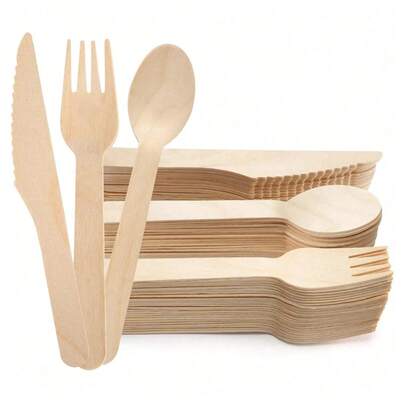 300/100/50pcs Wooden Cutlery Set, Dessert Spoons, Salad Forks, Ice Cream Scoops, Suitable For Cakes, Desserts, Salads, Burgers, Sandwiches, Fruits, Sushi, Pasta, Baking, Great For Camping, Picnics, Birthday Parties, Weddings, Mother's Day, Kitchen Accessories, Thanksgiving/Halloween/Christmas - Portable Wooden Utensils