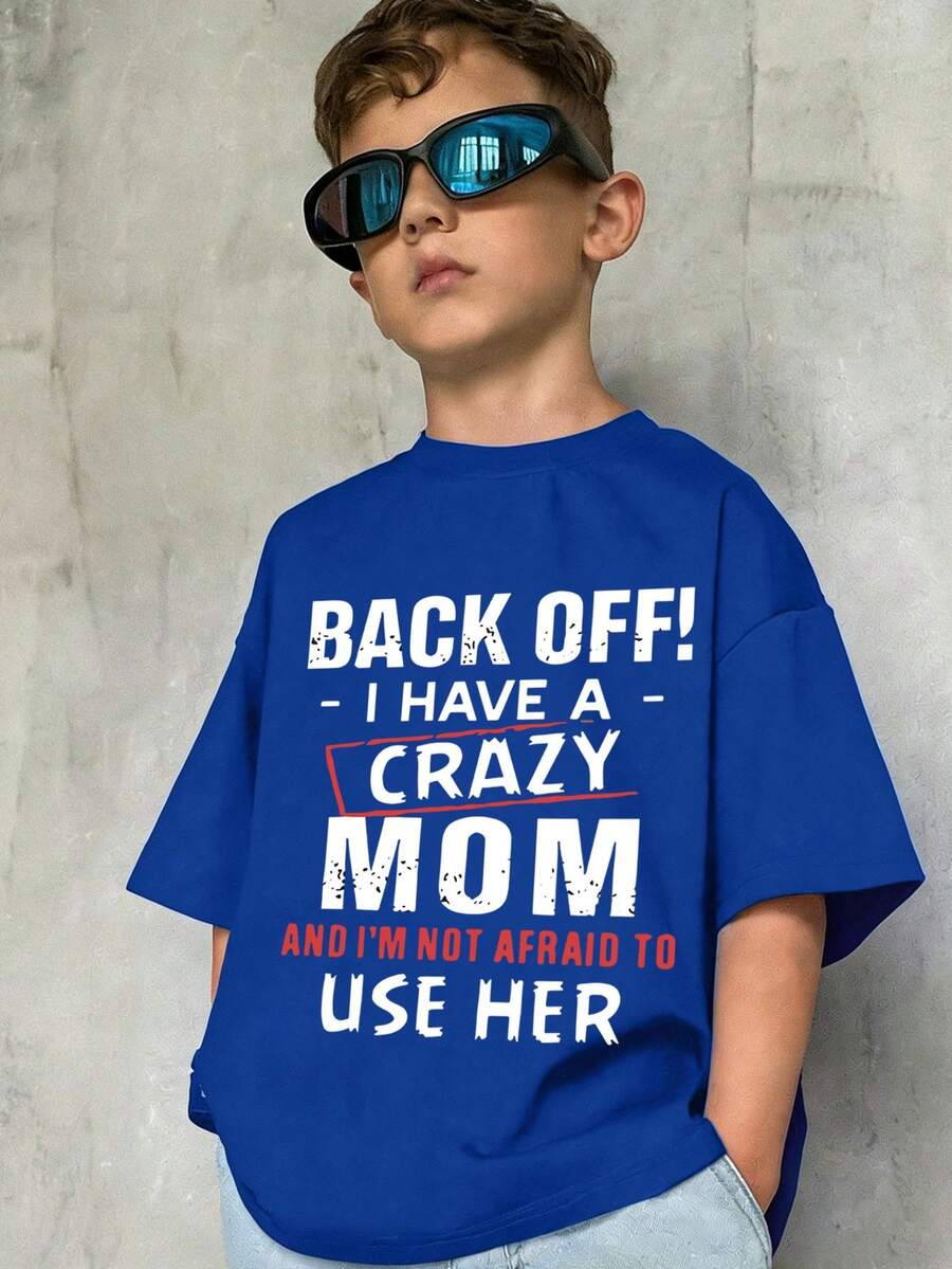 Áo phông cổ tròn in chữ Young Boy Cool thường ngày, mùa hè - Màu xanh lam - Xem 1