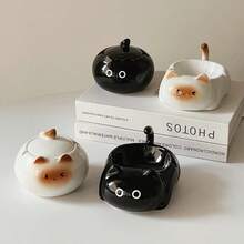 Tabletop Ashtray, Siamese Cat Cartoon Ceramic Covered Ashtray, High-Quality Home Decor Ashtray - Multicolor - View 1