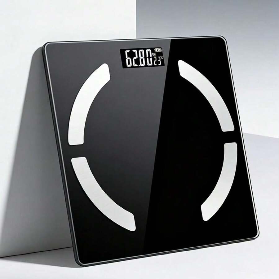 1个电子浴室秤，体重秤，玻璃面板，大背光显示屏，家用称重秤，家居必备 - 黑色 - 查看 1