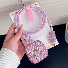 5个粉色水钻蝴蝶造型充电线保护套，兼容40W苹果充电器和 17 Pro Max/17/17 Pro - 粉色 - 查看 6