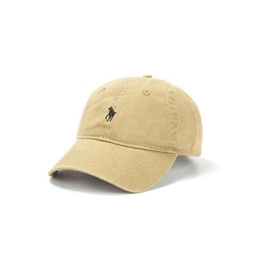 Men's Curved Brim Strapback Baseball Cap With Embroidery | Washed Fabric | Adjustable Casual Style - 卡其色 - 查看 1