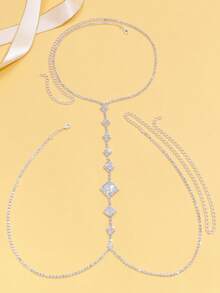 1 chiếc dây đeo thân hình học đính đá kiểu Âu Mỹ, phụ kiện cao cấp lấp lánh dành cho nữ. - Bạc - Xem 3