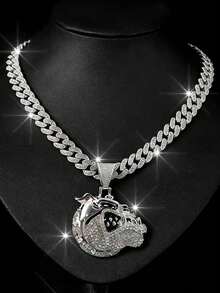 一套嘻哈欧美风镶钻斗牛犬吊坠项链，男士嘻哈钻石形项链，男士手表套装，适合派对和节日佩戴，是送给亲朋好友的绝佳礼物 - 首飾套裝 - 查看 12