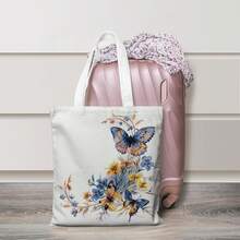 1pc Green Floral Pattern Sturdy Polyester Tote Bag With Adjustable Shoulder Strap - Multicolor - View 7