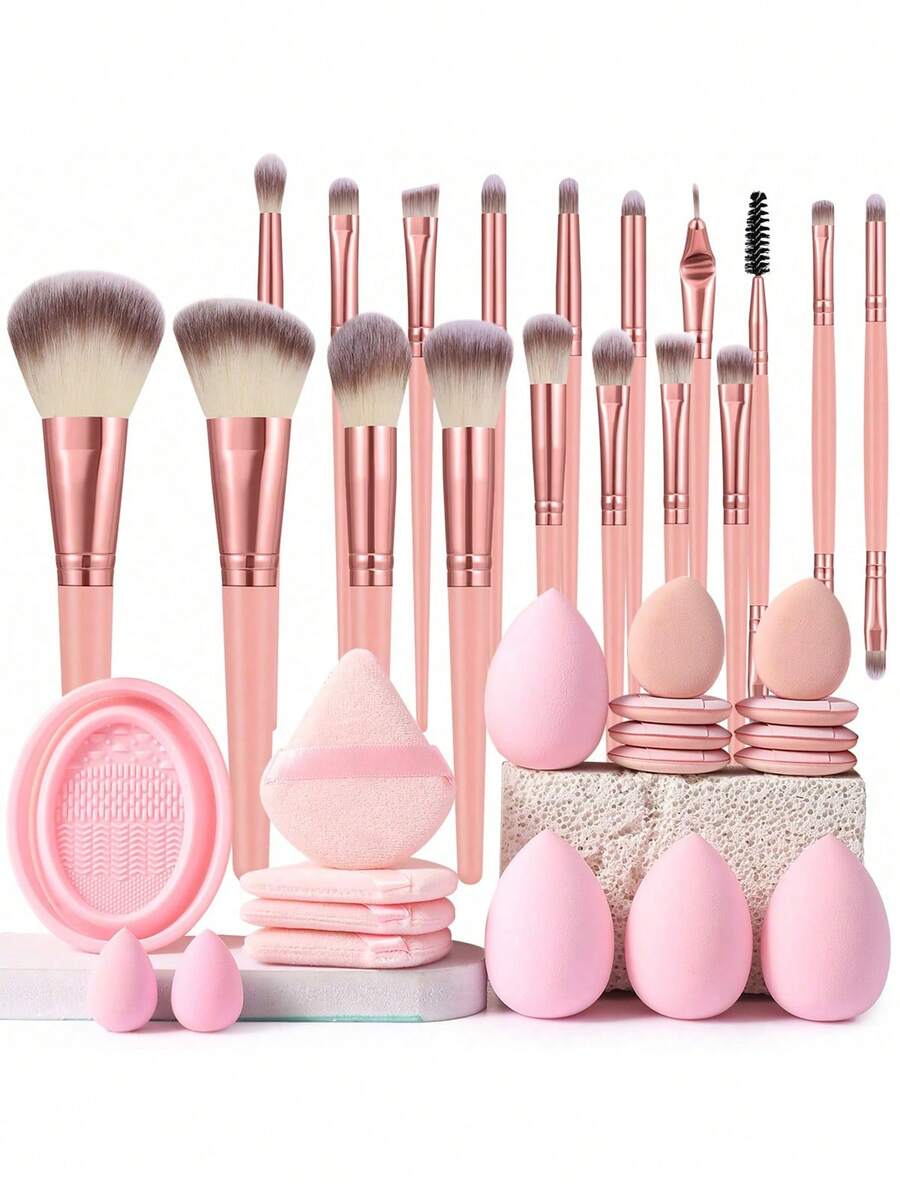 37PCS Makeup Tools Set Including:18PCS Makeup Brush Set+1pc Makeup Brush Cleaning Tools+4PCS Triangle Powder Puffs+4PCS Makeup Sponges+8PCS Mini Air Cushion Powder Puffs+2PCS Mini Makeup Sponges,All-In-One & Beginner-Friendly | Travel-Ready & Gift-Ready | Perfect For Newbies/Her - Multicolor - View 1