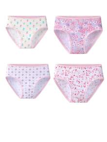 6pcs/Pack Young Girl' Ditsy Floral & Heart Print Comfortable Cotton Briefs, Assorted Styles For Toddlers & Little Children - Pink - View 4