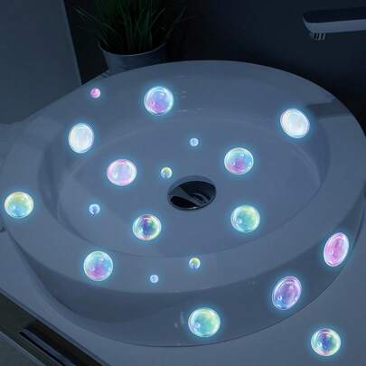 1pc Glow-In-The-Dark Iridescent Bubble Bathroom Wall Sticker, Waterproof Removable Children Bathtub Decor Sticker