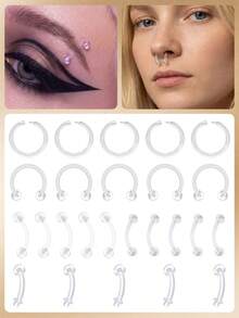 16G Clear Piercing Retainers Flexible Cartilage Helix Daith Rook Tragus Earring Retainer Bioflex Plastic Nose Septum Rings Lip Eyebrow Rings Belly Rings Piercing Retainer - Clear - View 2