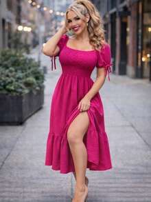 Women Long Dresses - Hot Pink - View 3