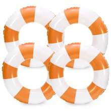 Whaline 4Pcs Inflatable Swimming Float Toy Striped Swim Ring Fun Print Pool Lounger Tube For Summer Swimming Beach Party - 橘色 - 查看 2