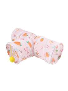 1pc Petning Playing Sleeping Tube Hamster Tunnel With Ball,Pet Burrowing Tube, Mouse Maze Tube, Collapsible Bunny Tunnels - A-Pink - View 3