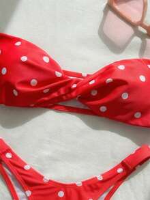 Bộ bikini không dây, có thể tháo rời, họa tiết chấm bi, kiểu dáng thời trang mới, gợi cảm dành cho nữ, thích hợp cho các bữa tiệc bãi biển và kỳ nghỉ. - Đỏ - Xem 5