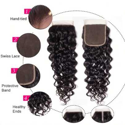 Water Wave 4x4 Lace Frontal Closure Real Human Hair Water Wave Curly 4x4 Transparent Lace Frontal Closure Pre-Plucked With Baby Hair 150% Density Natural Color 8-22 Inch