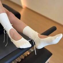 Summer Yoga Socks, Mid-Calf Non-Slip Backless With Drawstring Ribbon, New Pilates Dance Fitness Socks - Multicolor - View 8