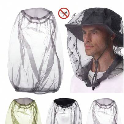户外防蚊头罩网眼面罩，透气可调节网眼钓鱼帽罩，适用于各种帽型，防蚊弹性蚊帐帽，适合徒步旅行、露营、钓鱼、户外探险、蜜蜂防治、旅行等活动。