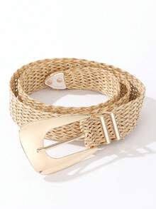 1条女士宽编织腰带草编腰带不规则金属扣可调节波西米亚风腰带夏季沙滩裙腰带 - 編織皮帶 - 查看 10