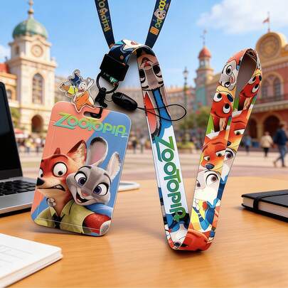 طقم سلسلة رقبة مع حامل بطاقة لشخصيات كرتونية وايلد وجودي هوبس - سلسلة رقبة قابلة للفصل بشخصيات كرتونية جميلة، مناسبة للمفاتيح والهواتف والمدرسة والمكتب، حامل بطاقة بلاستيك صلب مناسب للأطفال والمراهقين والطلاب، هدية مثالية لعشاق الأفلام وحفلات عيد الميلاد وعودة إلى المدرسة