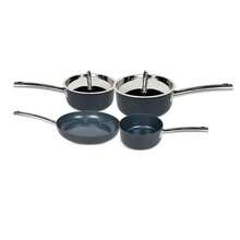 Cookware Set Of 4 Pieces With Stainless Steel Handles And Lids In Hard Anodised Grey. - View 5