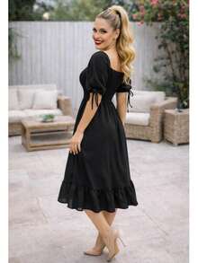 VESTIDO LARGO TIPO CAMPESINO CON MANGA MOD. ALY - Negro - Ver 5