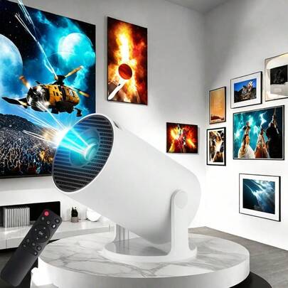 HY300 Pro+ Smart Android 11 Mini Projector | PVC Portable Home Theater, Supports 4K/1080P Resolution, WiFi 6 And Bluetooth 5.0 For External Speaker Connection, Auto Keystone Correction, Outdoor Movie Projector (White, EU Plug)