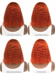Peluca de cabello humano tipo bob para mujer, color naranja jengibre, ondas profundas, 13X4, corta y rizada, con encaje frontal previamente desbastado, densidad del 180% - S350 - Ver 3